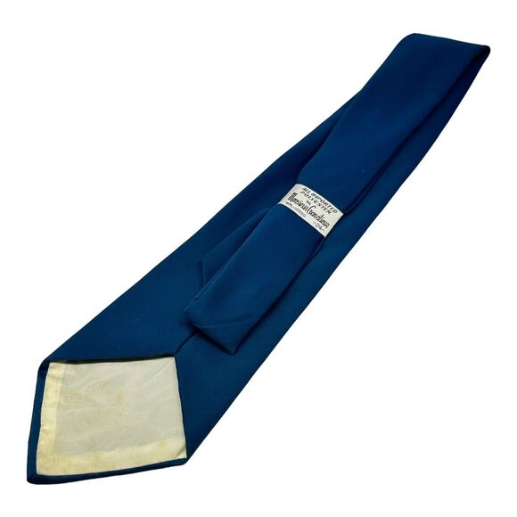 Monsieur Cravatieur Men’s Necktie Tie Solid Blue Polyester‎ Vintage - Picture 3 of 6